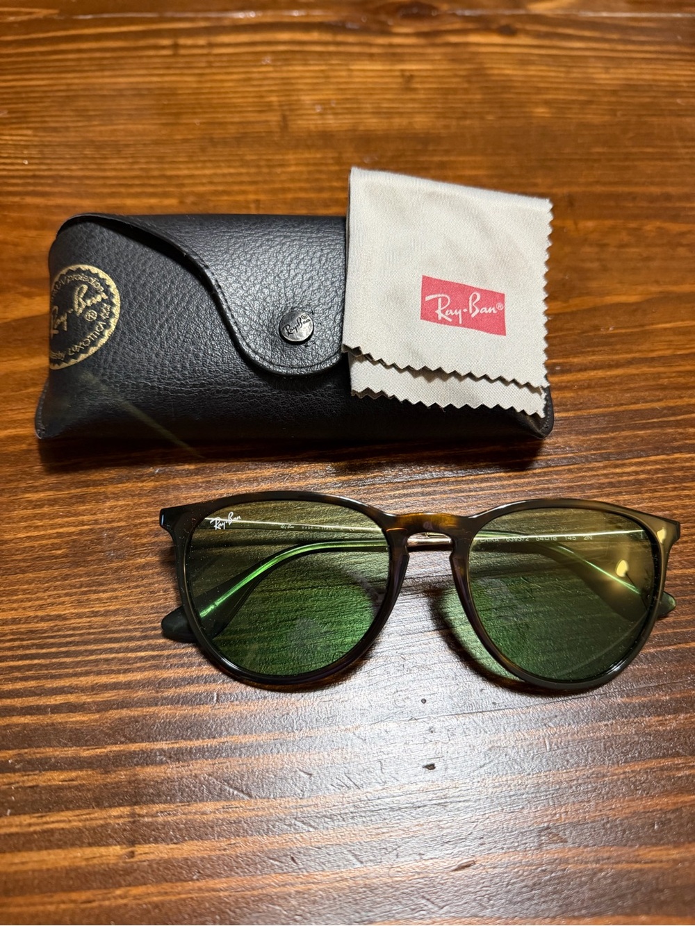 Ray-Ban Tortoiseshell Frame Sunglasses with Green Lenses